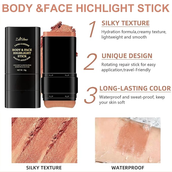 Highlighter Stick for Face and Body, Creamy Illuminating Stick for a Natural Glow, Vegan & Cruel-Free Makeup, Bronze Gold, 0.51oz