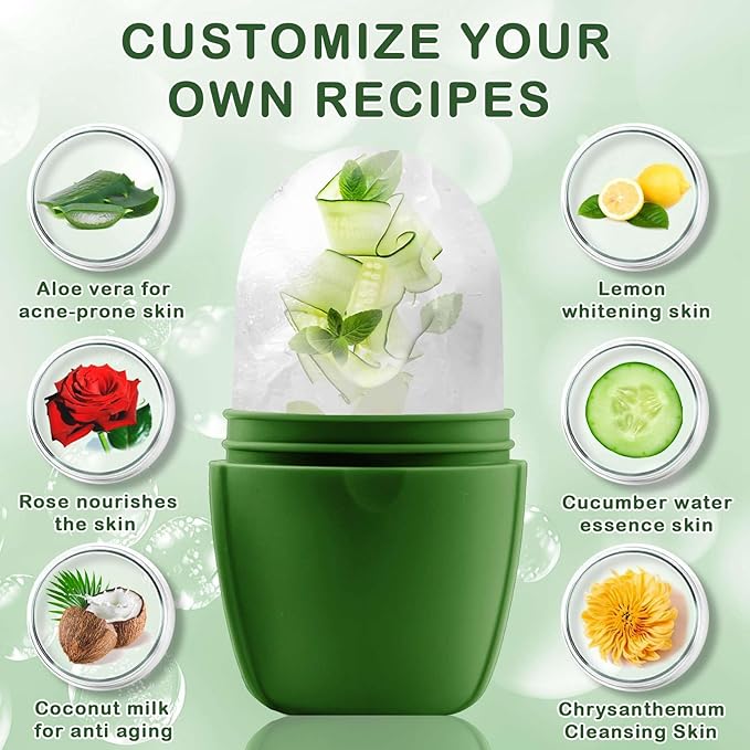 XHJRI Ice Face Roller Massager,Ice Cube Roller for Face, Eyes and Neck Naturally Conditioning and Skin Care,De-Puff Eye Bags,Reduce Migraine Pain,Reusable Massage Silicone Ice Mold (New Green)