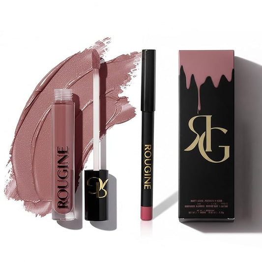 Liquid Lipstick & Lip Liner Set for Women – Smooth Matte Boujee Shade, Long-Lasting Waterproof Lipstick, Smudge-Resistant Lip Makeup, Soft Glide Liner – Vitamin E & Shea Butter