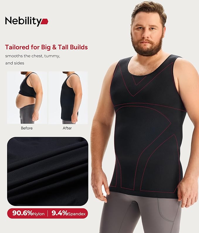 Nebility Shapewear Men Compression Shirts - Sleeveless Slimming Undershirts Tummy Control Body Shaper Tank Top