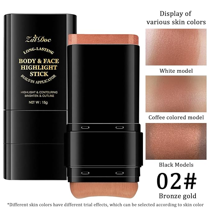 Highlighter Stick for Face and Body, Creamy Illuminating Stick for a Natural Glow, Vegan & Cruel-Free Makeup, Bronze Gold, 0.51oz