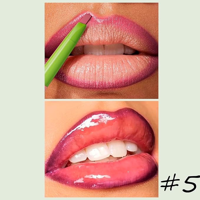 Matte Finish Lip liner and Nourishing Lip Gloss Kit for Women, High Pigmented Natural Nude Pink Red Brown Lip Pencil Makeup Long Lasting Moisturizing Plumping Lip Oil Gloss Winter Care (#05)