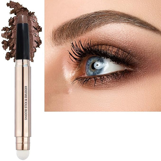 2 in 1 Brown Eyeshadow Stick Matte Cream Shimmer Eyeshadow Pencil Eyeliner Dark Light Single Crayon Primer Palette Hypoallergenic Waterproof Long Lasting Eye Shadow Highlighter Stick 17