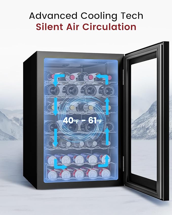 Wine Cooler Refrigerator - 45 Bottle Mini Wine Fridge with Glass Door for Beer Soda Water Drink, Small Wine Cellar Beverage Refrigerator for Bedroom Office Home Bar Dorm, 4.5 Cu.Ft (Black)