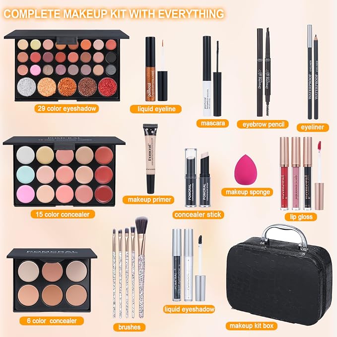 Makeup Kit For Teens,Girls Make up kit,Makeup Set For Women Full Kit with Makeup Box, Eyeshadow Palettes, Lipsticks, Brushes and Beauty Tools,(black)