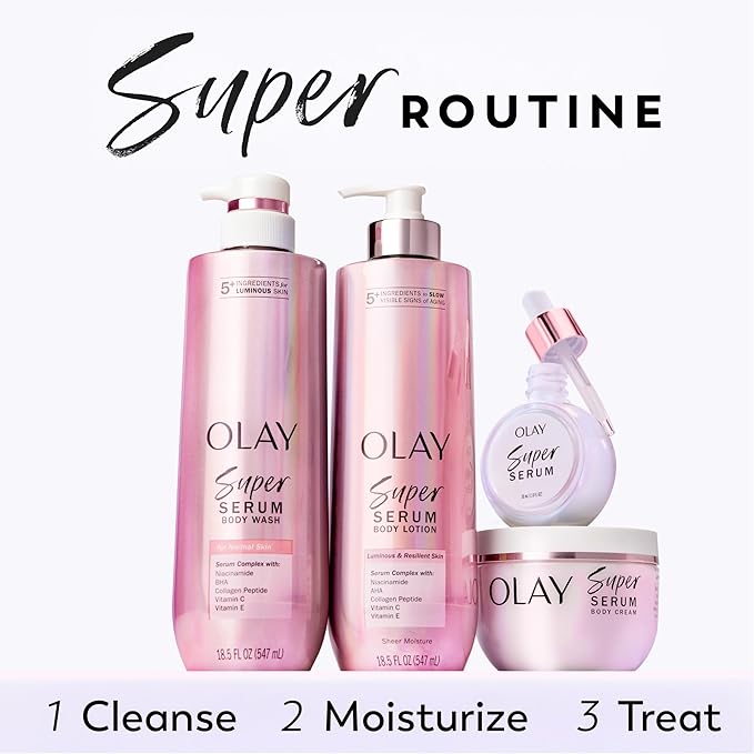 Olay Super Serum Body Wash + Hand & Body Lotion Bundle for Dry Skin, 24hr Long Lasting Hydration, 5+ Ingredient Serum Complex for Luminous Skin, 18.5 fl oz (Pack of 2)