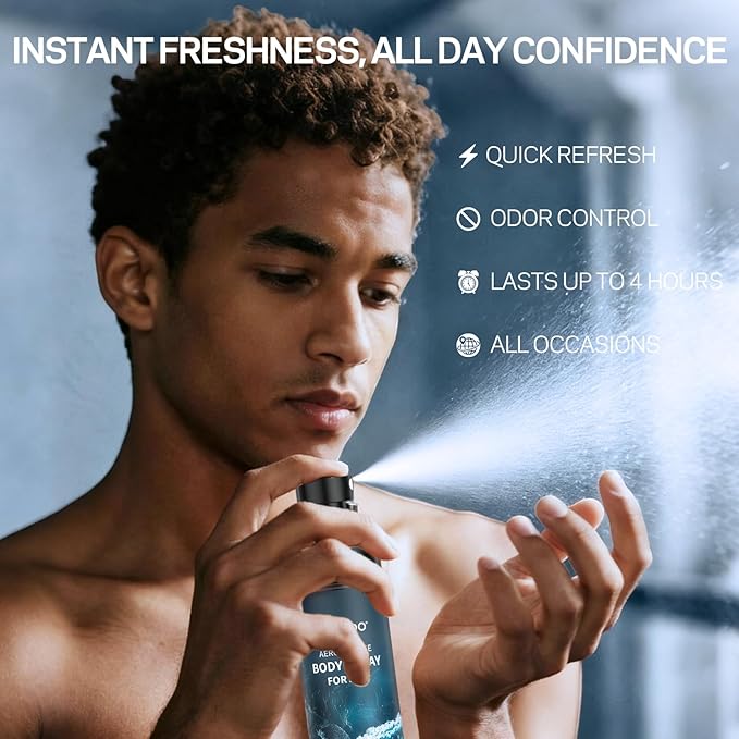 Men’s Body Spray Set – 3 Pack Body Mist for Men,Deodorizing Body Spray, Aluminum-Free Cologne Gift Set for Him, Travel Size Fresh, Oriental & Woody Scents,Each 3.4 fl oz