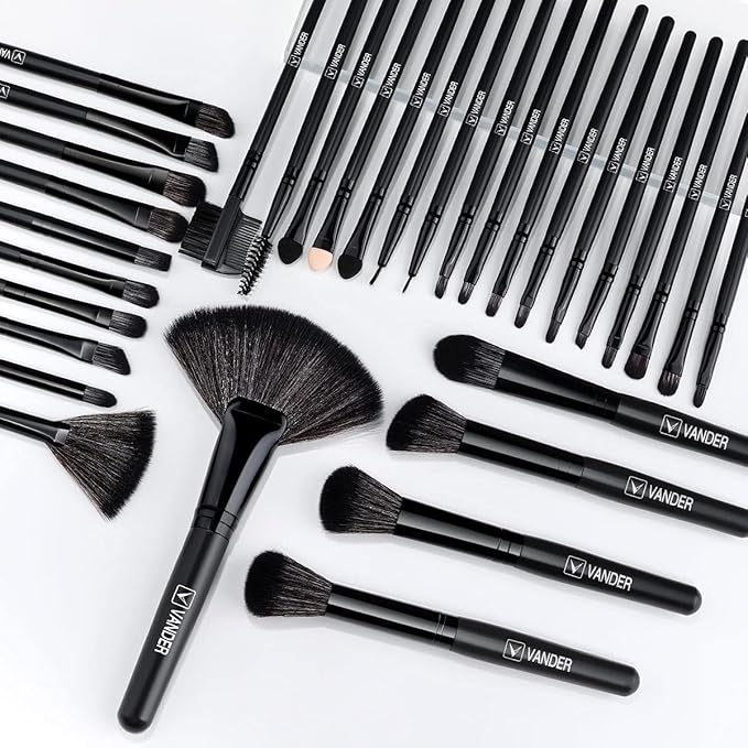 Vander Make up Brush Set, 32Pcs Professional Premium Synthetic Brochas Para Maquillaje, Foundation Powder Concealers Eyeshadow Eyeliner Brush Travel make up brushes set (Black)
