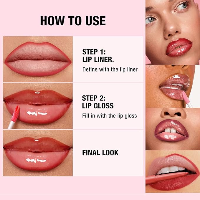 Brown Lip Liner Lip Gloss Set, Waterproof Lip Kit with Lip Oil Lip Liner Pencil, Hydrating Long-Lasting Lipgloss Lip Pencil, High Pigment Non-Sticky lip liner Stain Lipliner (06# Brown)