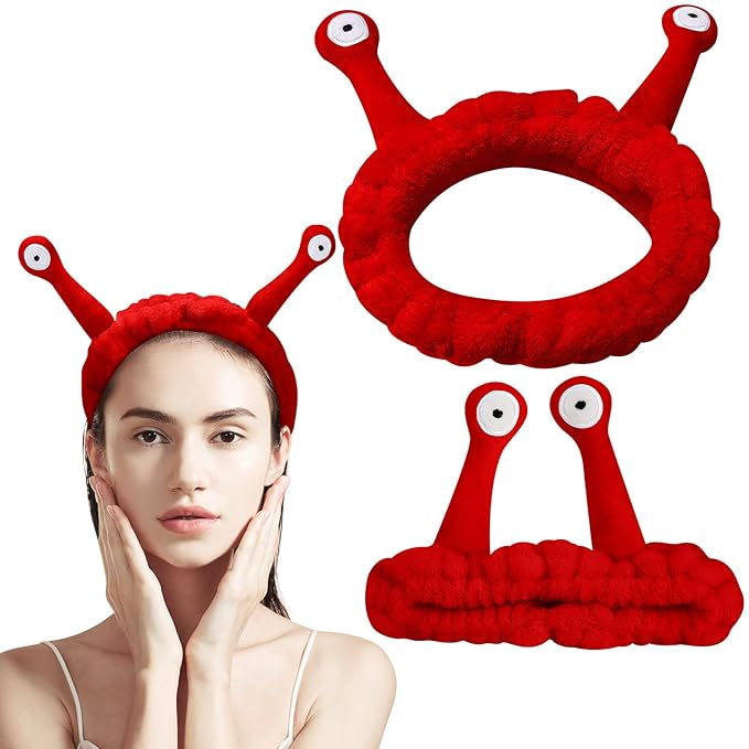 Jowmoy Cute red Snail Headband,Wash Face for Women Makeup Shower Spa Headband.