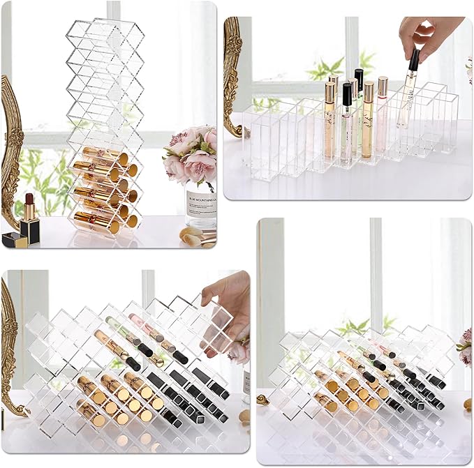 ELLDOO Rollerball Perfume Organizer, 23 Spaces Clear Acrylic Perfume Storage Holder Beauty Scent Holder, Stackable Makeup Lipgloss Lipstick Display Case Lip Gloss Storage Stand (8-Tier)