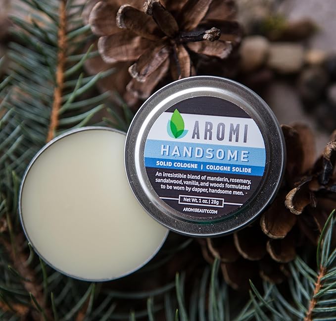 Aromi Solid Cologne | Sweet, Vanilla, Musk Fragrance, Sandalwood, Vegan and Cruelty-free Scent, Portable, Travel, Small Gift, Men's Stocking Stuffer, Alcohol-free (Handsome)