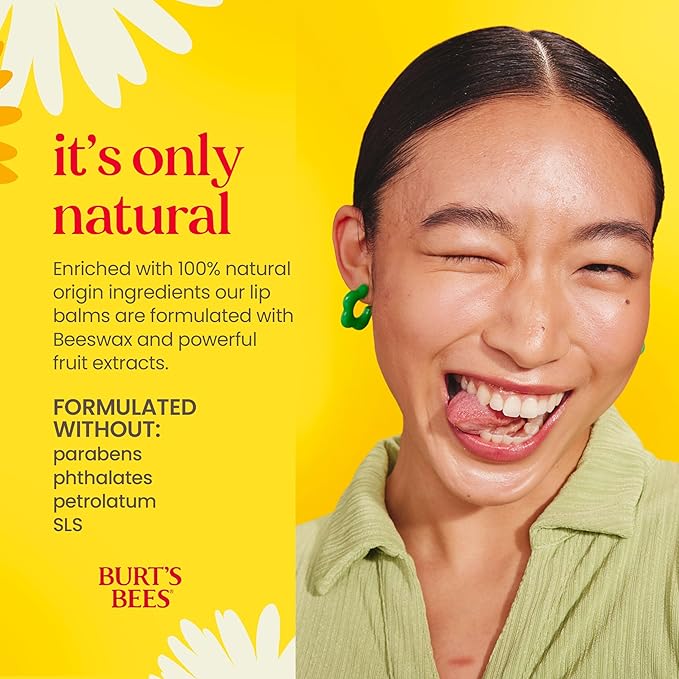 Burt's Bees Christmas Gifts, 4 Lip Balms Stocking Stuffers Products, Beeswax Bounty Fruit Mix - Watermelon, Pomegranate, Dragonfruit Lemon & Sweet Peach (4-Pack)