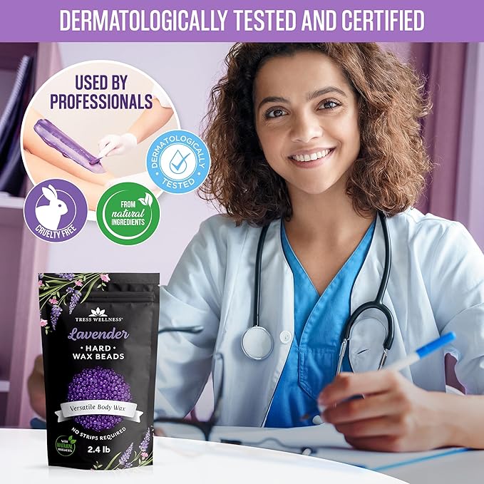 Tress Wellness Wax Beads - Safe for Skin - Dermatologically Tested - At-Home Kit for Bikini, Brazilian & Full Body - Lavender 2.4 lb