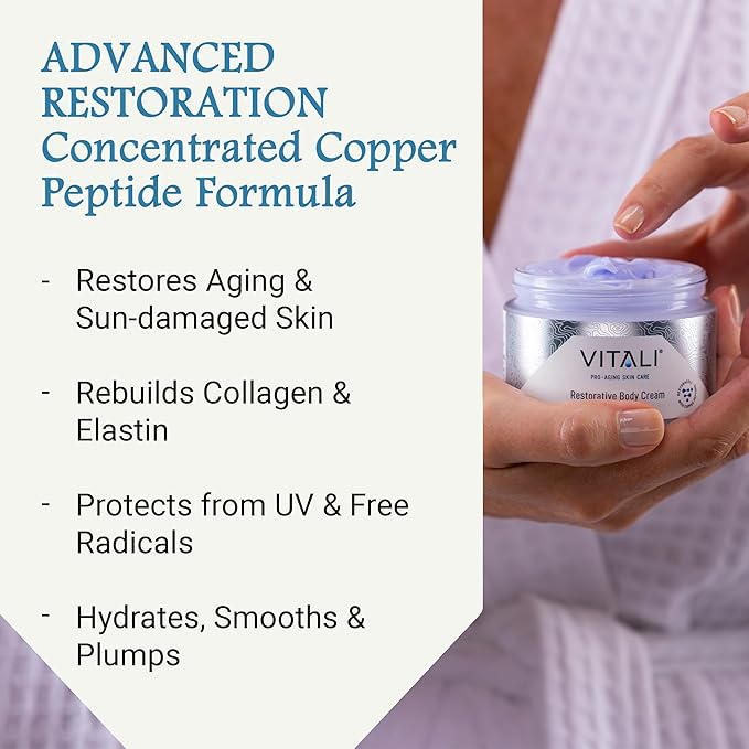 Vitali Restorative Body Cream with Copper Peptides: Advanced formula helps to diminish the appearance of fine lines and greatly improve overall texture. - 6 fl. oz.