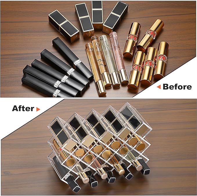 ELLDOO Rollerball Perfume Organizer, 23 Spaces Clear Acrylic Perfume Storage Holder Beauty Scent Holder, Stackable Makeup Lipgloss Lipstick Display Case Lip Gloss Storage Stand (5-Tier)