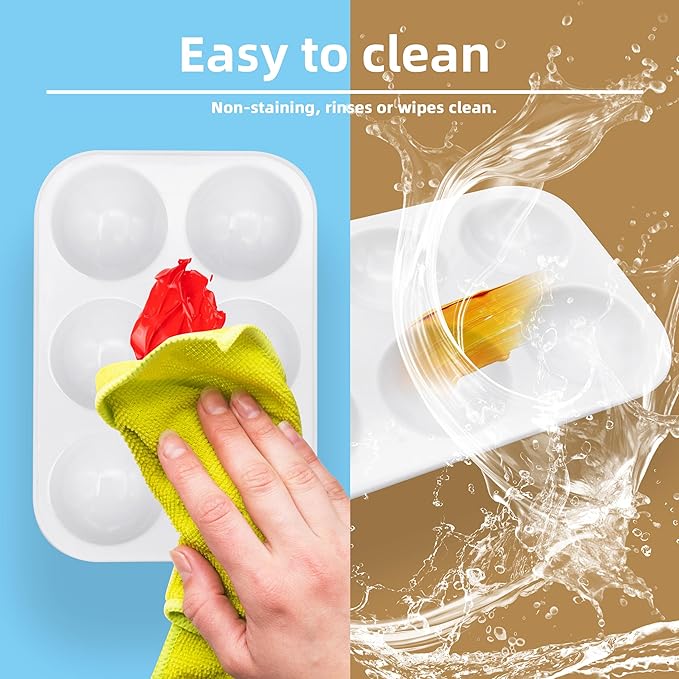 24 PCS White Plastic Paint Tray Palettes, 6 Well Rectangular Watercolor Oil Palette, Paint Trays for Kids, Adult, Student Artist Craft Palettes,Painting Party, DIY Craft and Art Painting Palettes