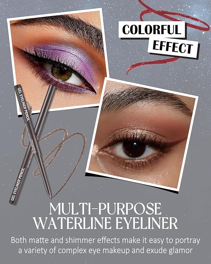 White Matte Gel Eyeliner Pencil Waterproof, Metallic Retractable Cream Smooth Eye Liner Pencils, Long Lasting Waterline Hypoallergenic Eyeliner Brightener Pencil, Smudge-Proof Eye Makeup for Women-01