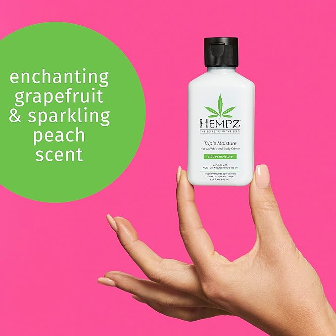 HEMPZ Body Lotion Triple Moisture - Whipped Crème Daily Moisturizing Cream, Shea Butter Hand and Body Moisturizer - Hemp Lotion - Skin Care Products, Hemp Seed Oil - 2.25 oz.