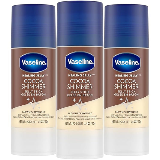 Vaseline Cocoa Shimmer Jelly Stick – Non-Greasy Moisturizer for Glowing Skin, Face & Body Lotion, Travel-Size, 1.4 Oz Ea, Pack of 3.