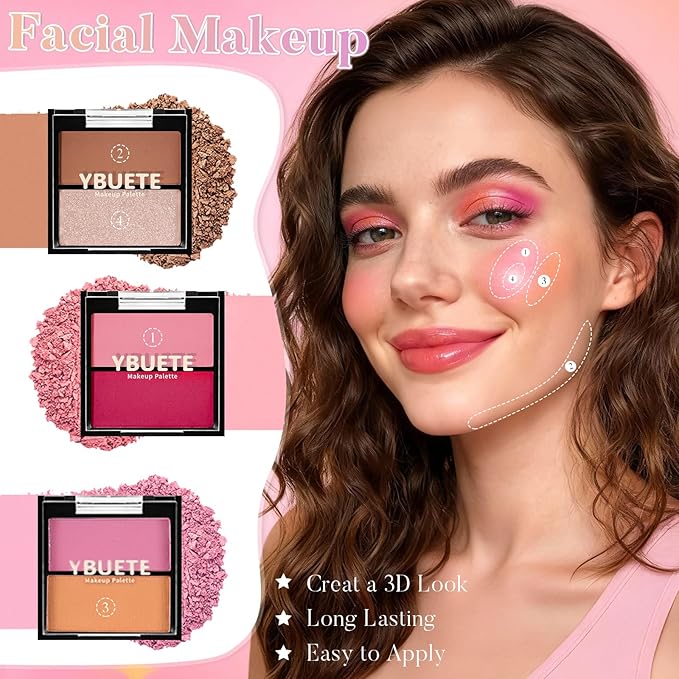 Beginner Makeup Set for Teen Girl Women, Makeup Present for Her, Makeup Kit with Cosmetic Train Case Contained Eyeshadow Blush Lip Gloss and Oil Lip Liner Eyeliner Brushes Mirror (Green)