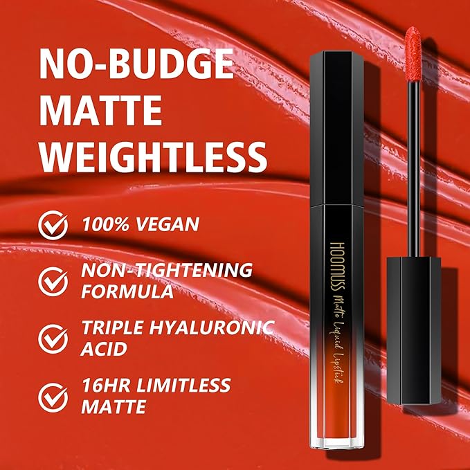 Orange Lipstick Long Lasting, Matte Liquid Lipsticks for Women Non Transfer Smudgeproof Smooth and Easy to Appy Cruelty Free Lip Color, M51 Orange Red