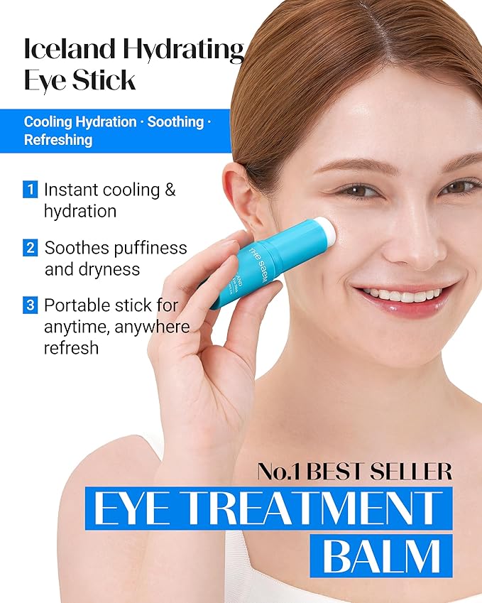 THESAEM Iceland Hydrating Eye Stick Bundle - 2 Pack (Hydrating + Collagen) 0.38 oz each - Cooling Balm for Dark Circles, Puffiness & Wrinkles - Under Eye Treatment with Niacinamide & Collagen