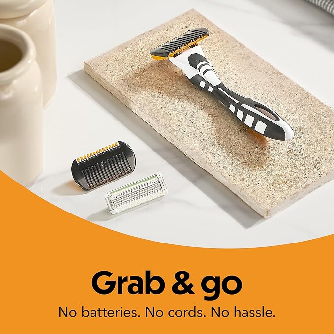 BIC Flex 5 Trim and Shave Body and Beard Trimmer for Men, 5 Blades, 3-in-1 Grooming Kit, 1 Handle, 3 Razor Refills, 6 Trimmers, No Batteries Needed