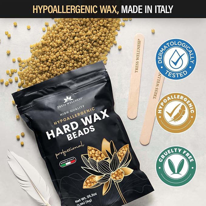 Tress Wellness Wax Beads - Dermatologically Tested - At-Home Kit for Bikini, Brazilian & Full Body - Unscented 2.2 lbs