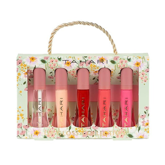 VOTUM Tahari 5pc Lip Gloss Set – Shimmery Lip Glosses for Women and Girls, Long-Lasting Lip Gloss Pack, Super Lustrous 5-Piece Gift Set, Non-Sticky, High Shine (Deco Floral)