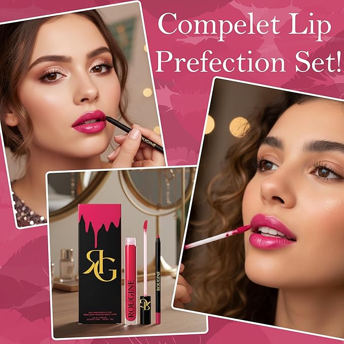 Liquid Lipstick & Lip Liner Set for Women – Smooth Matte French Kiss Shade, Long-Lasting Waterproof Lipstick, Smudge-Resistant Lip Makeup, Soft Glide Liner – Vitamin E & Shea Butter