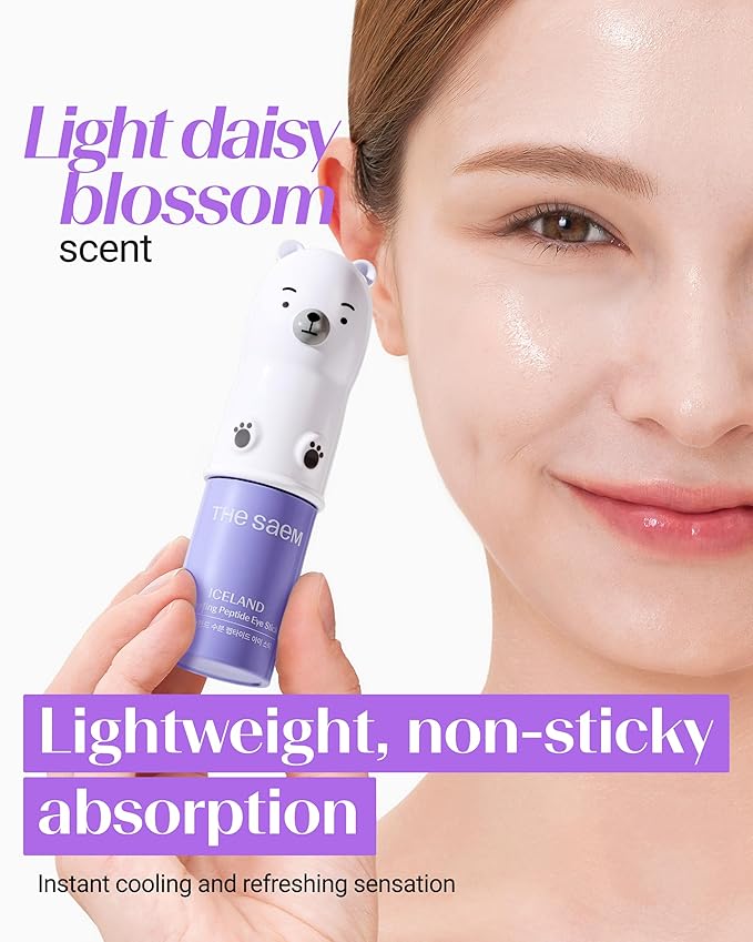 THESAEM Iceland Hydrating Peptide Eye Stick 0.38 oz 2 Pack - Elasticity, Cooling, Moisturizing Eye Balm for Loose Skin – Under Eye Treatment - Balm to Smooth Skin Texture - Daisy Flower Scent