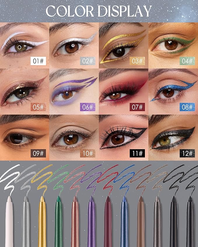 White Matte Gel Eyeliner Pencil Waterproof, Metallic Retractable Cream Smooth Eye Liner Pencils, Long Lasting Waterline Hypoallergenic Eyeliner Brightener Pencil, Smudge-Proof Eye Makeup for Women-01