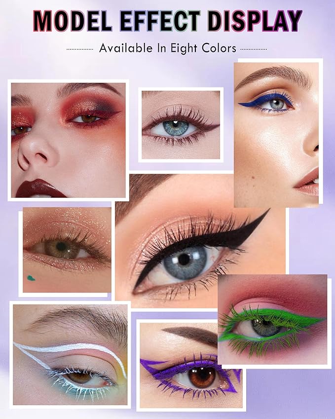 White Mascara Liquid Eyeliner Set,5D Waterproof Fiber Colored Mascara Volume and Length,Longlasting Smudgeproof Color Eye Liner Pen,Cosplay Party Stage Use,Christmas Makeup Gift Kit for Women Girl