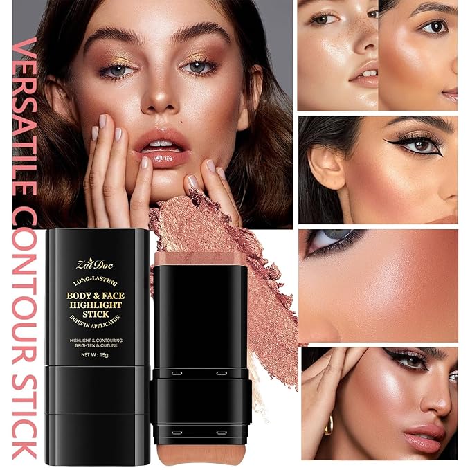 Highlighter Stick for Face and Body, Creamy Illuminating Stick for a Natural Glow, Vegan & Cruel-Free Makeup, Bronze Gold, 0.51oz