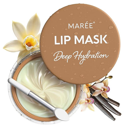 MAREE Lip Mask Overnight - Vanilla Lip Moisturizer For Very Dry Lips - Hydrating Lip Butter with Collagen, Shea Butter & Jojoba Oil - Day & Night Lip Treatment Sleeping Mask - Hidratante de Labios